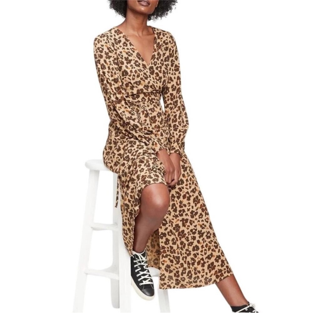 Gap Leopard Wrap Dress Women’s 6 Long Sleeve Maxi Wrap Tie Animal Print Mobwife